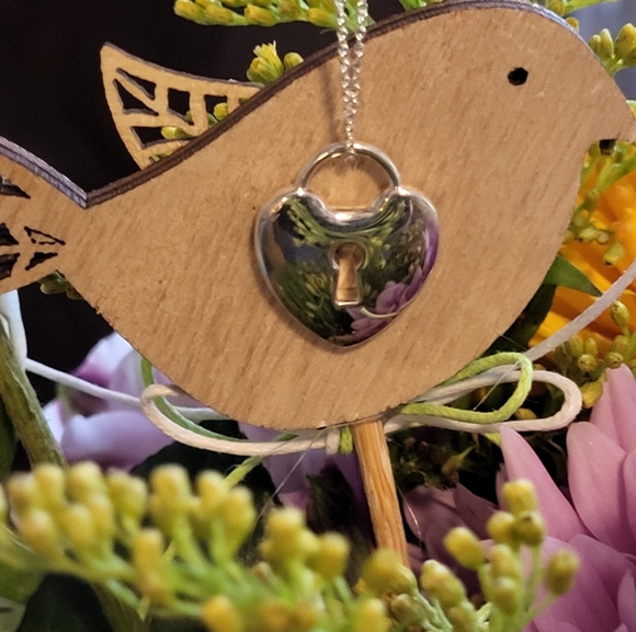 Tiffany & Co. Heart Padlock Lock Necklace 16" Sterling Silver 925 - Picture 9 of 12